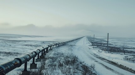 An oil pipeline stretches across the tundra, a vital artery connecting remote extraction sites with global markets