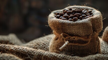 Poster - Cloth sack with a cup filled with coffee beans