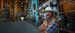 © HikikomorAI - A Distinguished Caucasian Male Engineer Smiling With Arms Crossed, Industrial Environment, Risk Mitigation Concept, PPE, Copy Space.