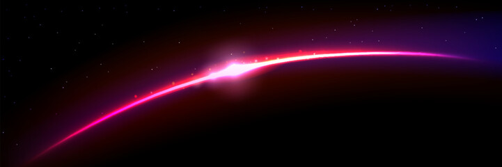 Wall Mural - planet horizon with pink glow on starry background. realistic 3d vector illustration of view on sunr