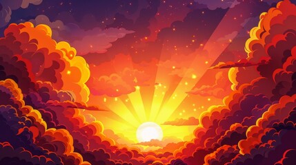 Sticker - Breathtaking sunset floods the sky with vivid, dramatic hues.