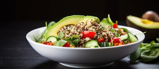 Wall Mural - A fresh and healthy salad made with quinoa and avocado in a copy space image