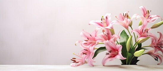 Wall Mural - A stunning copy space image of pink lily flowers set against a light background