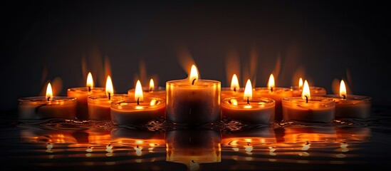 Aufkleber - A mesmerizing image of burning candles in the dark their mesmerizing glow reflected in a mirror creating a captivating copy space image