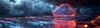 © 1000lnw - Holographic document icons above laptop, cloud storage, digital transfer, innovative tech