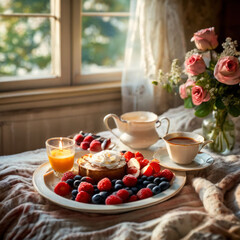 Wall Mural - breakfast with coffee and croissant