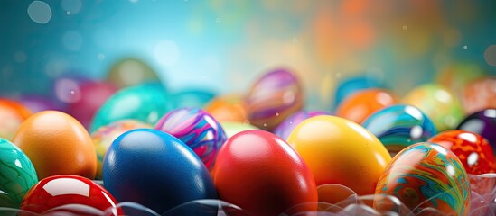 Fototapete - Colorful Easter eggs on a background with copy space image