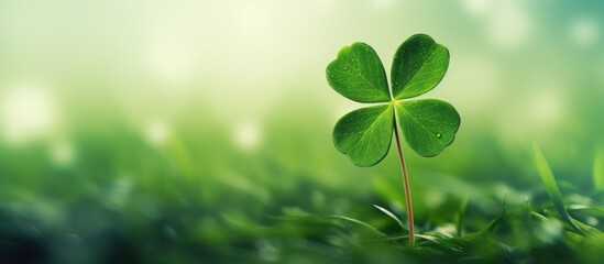 Wall Mural - Happy St Patrick s Day with a clover leaf a symbol of luck and Irish heritage. Creative banner. Copyspace image