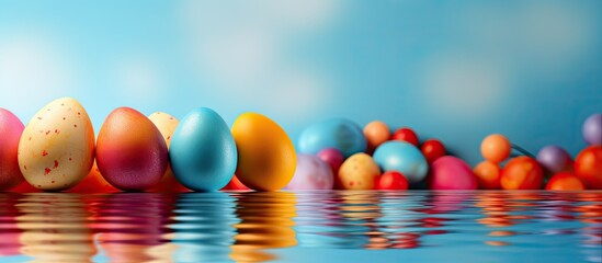 Fototapete - Colorful Easter eggs on a background with copy space image