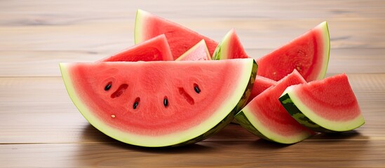 Wall Mural - Text can be added to a white background copy space image featuring sliced watermelon