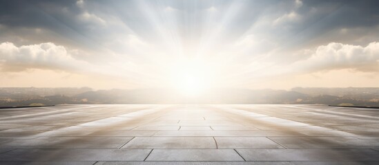 Fototapete - An urban road with the sun casting a beam onto it creating a copy space image