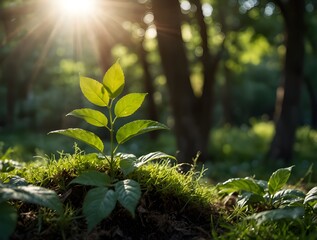 sunlight in forest green environment