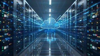 Wall Mural - Cloud Computing and Digital in Modern Data Center Powering Global Connectivity and Future Technology