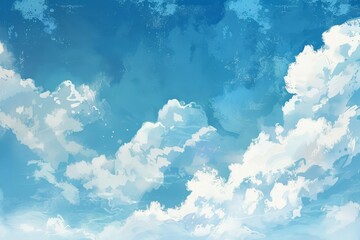 Wall Mural - Beautiful anime background, blue sky with clouds, high resolution, vector illustration, details, beautiful background, digital art style, hand drawing painting illustration.