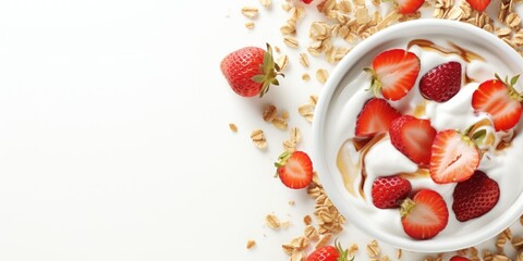 Wall Mural - A bowl of yogurt with strawberries and granola
