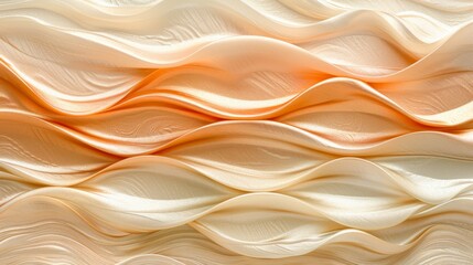Poster -  A tight shot of a textured wall, composed of undulating white and peach hues The top corner sports a light orange focus point, situated at its center