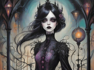 Gothic Girl Horror Illustration Art
