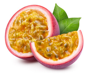 Wall Mural - Passion fruit Isolated with leaf. Passion maracuya fruit on white background with clipping path. As design element
