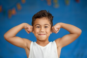 Wall Mural - beauty smiling sport child boy showing his bicep