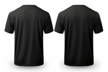 Front   back views of plain black t shirt mockup on white background for design presentation