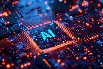 Wall Mural - AI chip CPU circuit board technology concept illustration