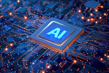Poster - AI chip CPU circuit board technology concept illustration