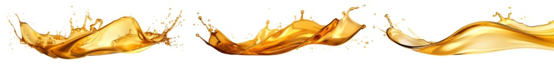 Canvas Print - Collection of golden oil splash isolated on transparent or white background