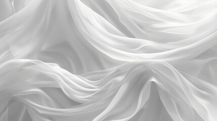 Poster -  A black-and-white image of a white cloth textured with a softly flowing, textured fabric