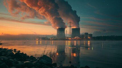 A nuclear power plant emitting radioactive pollution