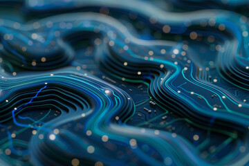 a blue and green computer chip with a lot of dots