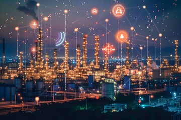 Wall Mural - Illustration of Incorporating smart technologies like IoT, AI, and robotics to enhance automation and efficiency in industrial plants. Ai Generate