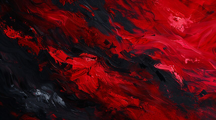 Wall Mural - Ruby red and midnight black oil paints creating a dramatic abstract background,