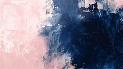 Wall Mural - Abstract painting with rich navy and blush pink textures, featuring broad brushstrokes,