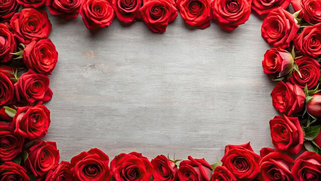 Red roses frame border with copy space on background