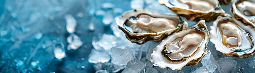 Elegant Oyster Bar Display with Fresh Seafood on Icy Tray Seaside Culinary Delight in Refined Coastal Setting