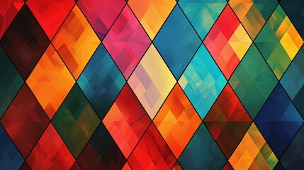 Wall Mural - A modern geometric wallpaper with a vibrant mosaic of rhombuses, each one filled with a unique color gradient, creating a harmonious and lively design,