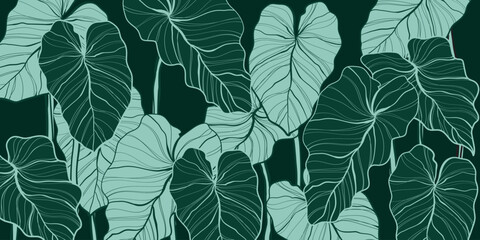 Wall Mural - Nature leaves line art background patern vector. Floral pattern,  leaf Philodendron plant with monstera plant line arts, Vector illustration.