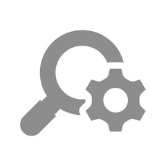 Wall Mural - Search settings vector icon. Magnifying glass and gear symbol.