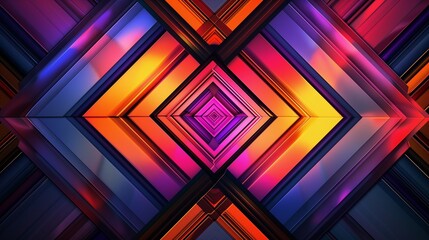 Wall Mural - An elegant abstract wallpaper featuring a symmetrical arrangement of colorful rhombuses, each displaying unique gradients and hues,