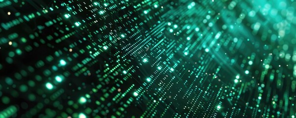Digital binary code flows in streams, symbolizing data, cyber security, and information technology.