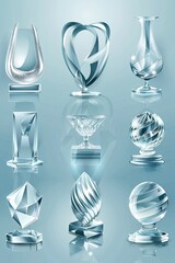 Wall Mural - set of glass awards with reflection on background vector illustration. 