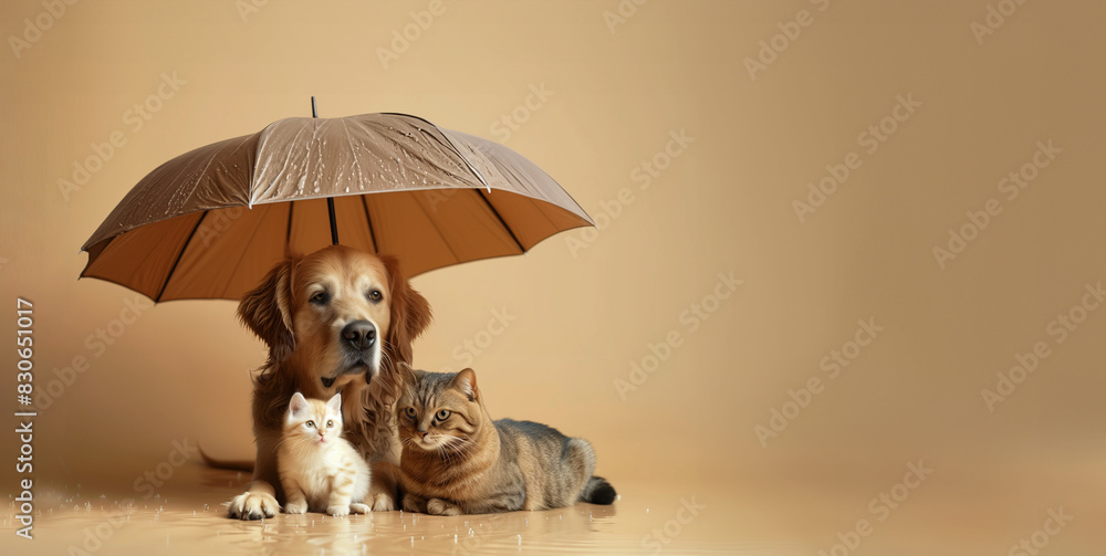 Pet Risks Wallpaper Pet insurance background with copy space, dog and cats under an ...