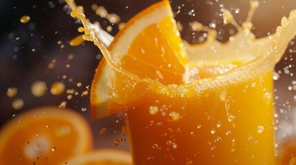 Refreshing orange fruit juice splash - healthy organic food concept with vibrant citrus refreshment and splash of vitality, perfect for summer beverages and wellness promotion