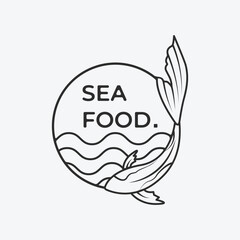 Wall Mural - seafood logo line art with sea and fish images icon.