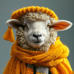 Poster - Sheep elegant graduation outfit, knitted accessories, hat background. Graduate achievement concept