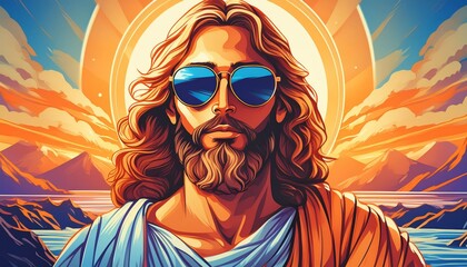 Wall Mural - Generated image of jesus wearing sunglasses