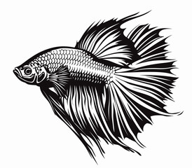 a black and white drawing of a fish