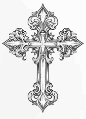 a black and white drawing of a cross