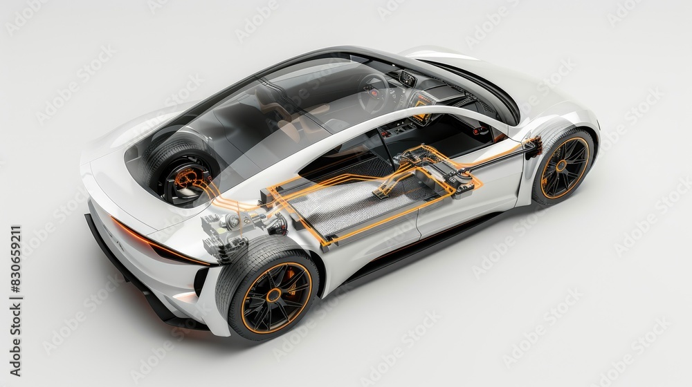 Ev Rendering Electric car (generic model) technical cutaway 3d rendering with all ...