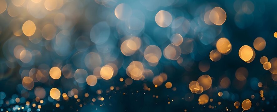 Blue Abstract Background with Golden Bokeh Lights